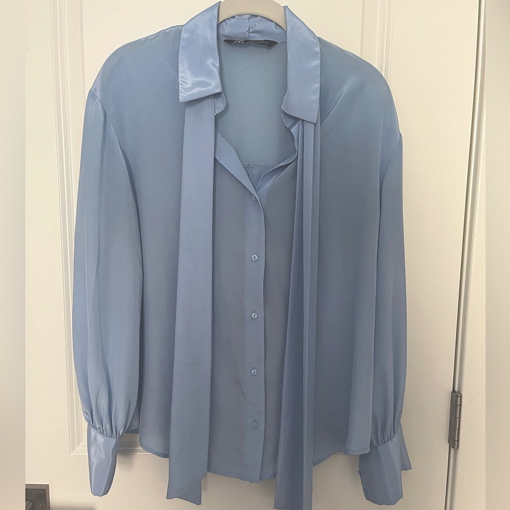 ZARA Blue Collared Blouse